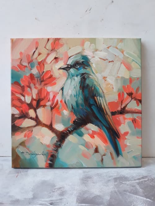 Bird oil painting, Original art Birds Painting, Birdie | Oil And Acrylic Painting in Paintings by Natart. Item made of synthetic
