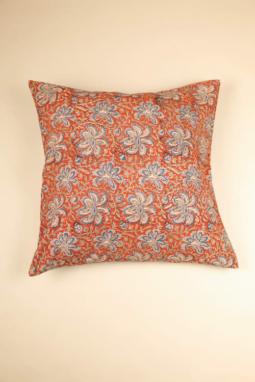 Sienna Blossom Kalamkari Pillow | Pillows by Ninéh