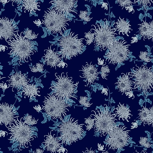 Chrysanthemum - Navy | Wallpaper in Wall Treatments by Brenda Houston. Item made of linen