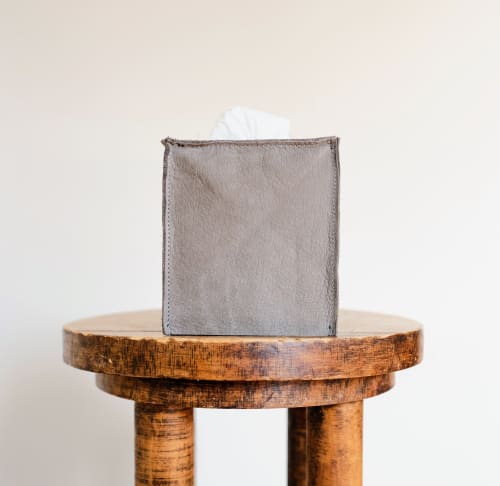 Hippopotamus Grey Leather Single Tissue Box Cover | Toiletry in Storage by Vantage Design