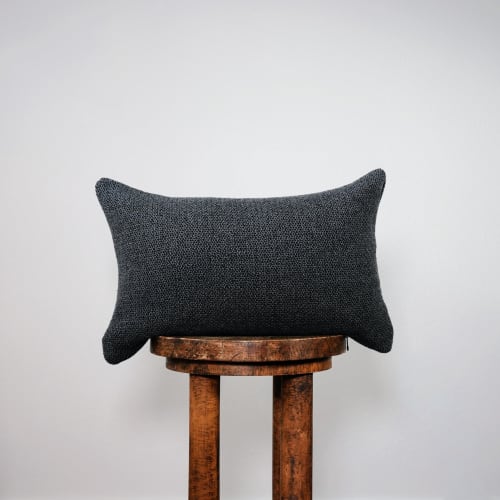 Black and Grey Woven Wool Lumbar Pillow 12x19 | Pillows by Vantage Design