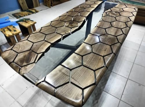 Hexagon Honeycomb Design Clear Epoxy Table , Dining Table | Tables by LuxuryEpoxyFurniture. Item made of wood with synthetic