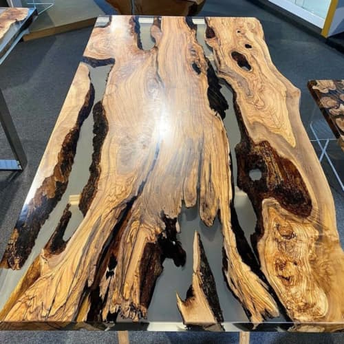 Live Edge Olive Epoxy Table Resin Dining Table | Tables by Ironscustomwood. Item composed of wood and metal