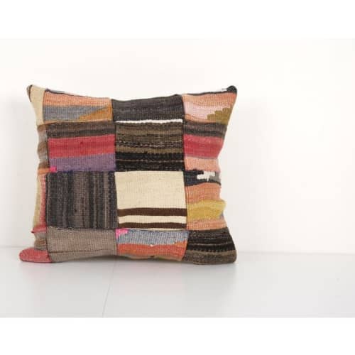 Decorative Vintage Kilim Patchwork Rug Pillow with Modern Sy | Cushion in Pillows by Vintage Pillows Store