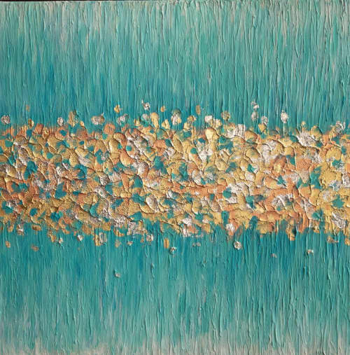 Teal copper gold abstract painting turquoise texture art | Oil And Acrylic Painting in Paintings by Berez Art. Item made of canvas with copper works with contemporary style