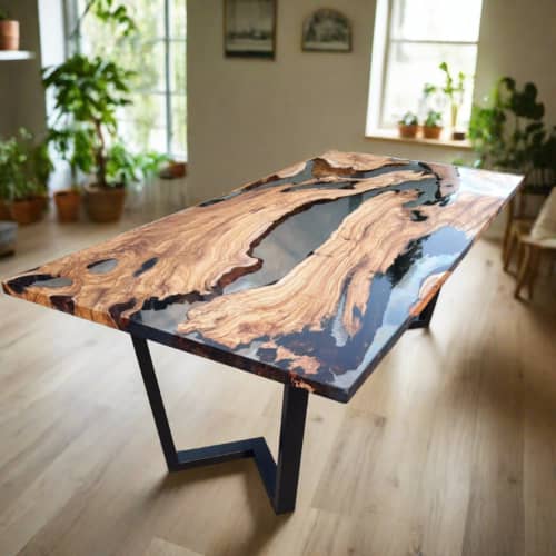 Clear Epoxy Dining Table | Tables by Ironscustomwood. Item made of wood with steel