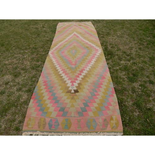 Turkish Kilim Handwoven Wool Area Runner - Stair Rug | Runner Rug in Rugs by Vintage Pillows Store. Item composed of wool & fiber