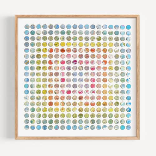 Three Hundred and Twenty Four World Map Dots Concentric Squares Rainbow | Collage in Paintings by Amelia Coward
