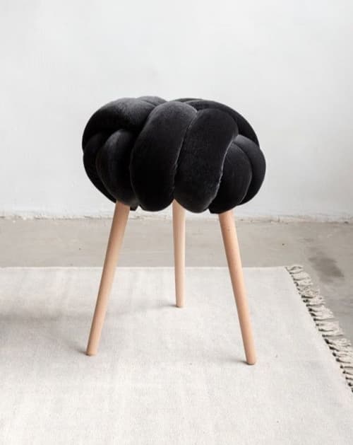 Black Velvet Knot Stool | Chairs by Knots Studio. Item composed of wood and fabric