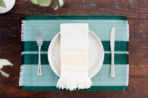 Woven Cotton Dining Placemat | Forrest Green | Tableware by NEEPA HUT. Item made of cotton & fiber