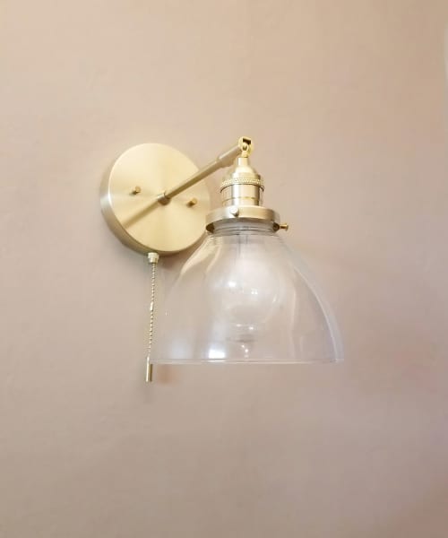 Pull Chain Industrial Wall Sconce - Kitchen Gold Light | Sconces by Retro Steam Works. Item composed of brass and glass in mid century modern or industrial style