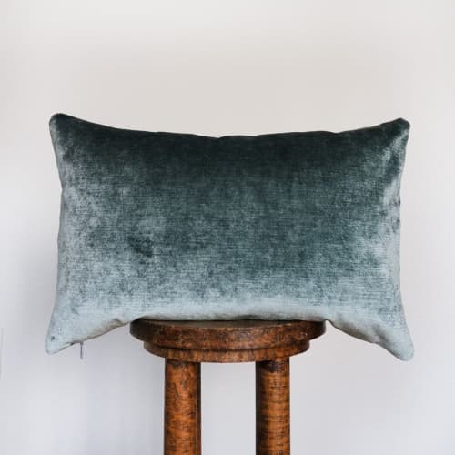 Teal Velvet Lumbar Pillow 14x22 | Pillows by Vantage Design