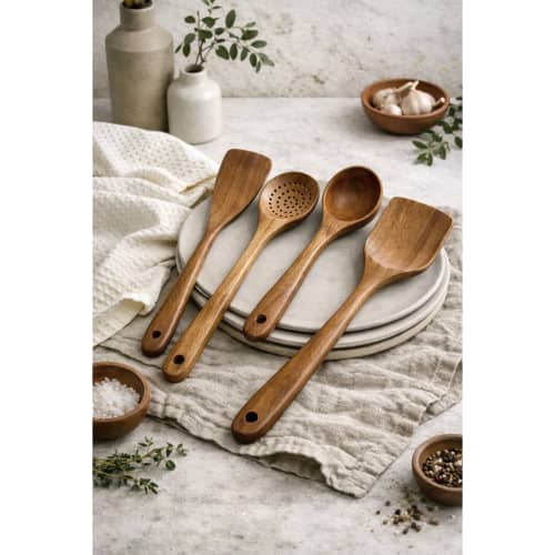 Nosara Teak Wood Kitchen Utensil Set – Natural Wooden Cooking Tools | Cooking Utensil in Utensils by Busa Designs