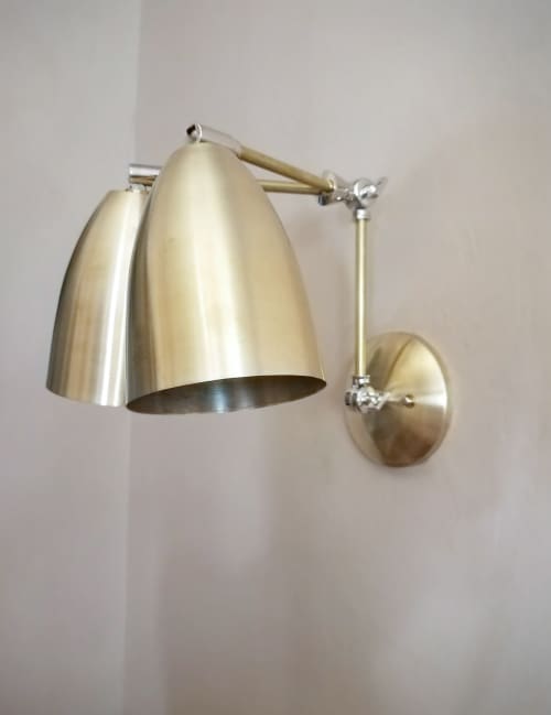 Kitchen Double Adjustable Wall Light - Industrial Sconce | Sconces by Retro Steam Works. Item composed of brass in industrial style