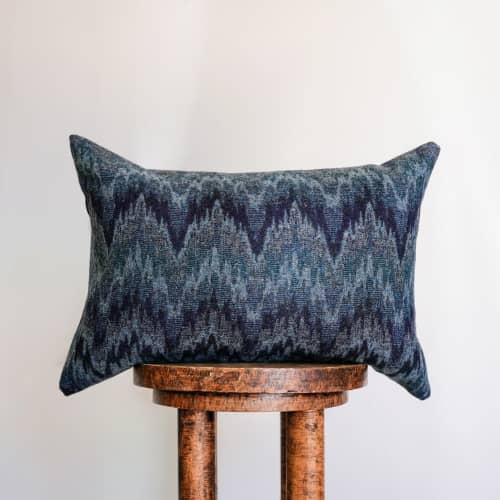 Navy Woven Wool Heartbeats Lumbar Pillow 14x20 | Pillows by Vantage Design