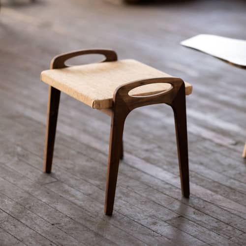 Wood and Cork Stool or Ottoman | Suber Stool by Alabama Sawy | Chairs by Alabama Sawyer. Item made of walnut