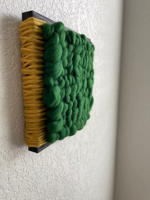Woven Tile- Fluff- Green and Mustard | Wall Sculpture in Wall Hangings by Mpwovenn Fiber Art by Mindy Pantuso