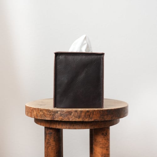 Espresso Brown Leather Single Tissue Box Cover | Toiletry in Storage by Vantage Design