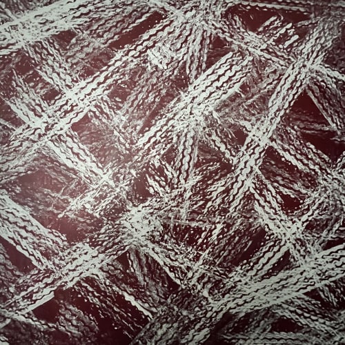 Desert Tracks Red 40"x 40" | Mixed Media in Paintings by Emeline Tate. Item composed of fabric and synthetic