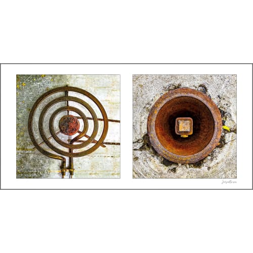 Round Pair #03: Stove and Rusty Hole Abstract | Photography by Susan Bowen Photos