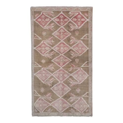 Vintage Taupe Pastel Turkish Karapinar Rug 4'10'' x 8'1'' | Area Rug in Rugs by Vintage Pillows Store. Item composed of wool and fiber