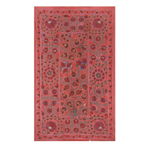 Vintage Red Silk Suzani Wall Hanging Decor with Tree of Life | Tapestry in Wall Hangings by Vintage Pillows Store. Item made of cotton with fiber