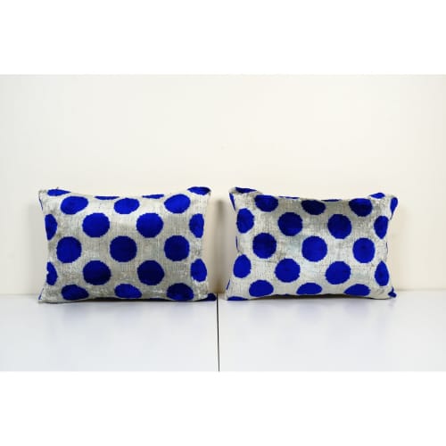 Ikat Blue Polka Dot Pillow Pillow Cover - Set of Two Silk | Sham in Linens & Bedding by Vintage Pillows Store. Item composed of fabric