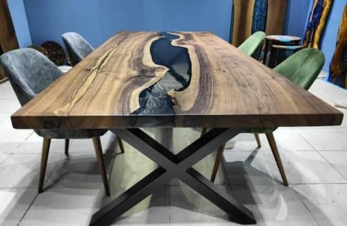 Custom Order Walnut Wood Design Smoke Epoxy Dining Table | Tables by LuxuryEpoxyFurniture. Item composed of wood & synthetic