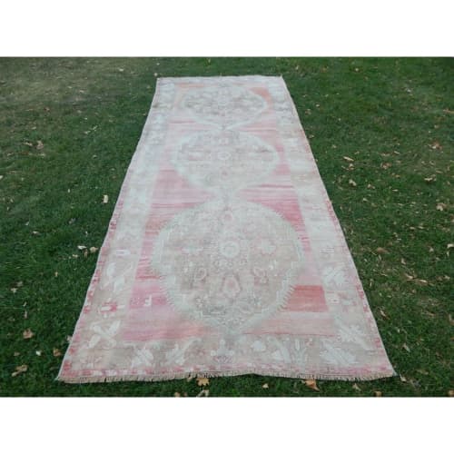 Hand-Knotted Turkish Kurdish Runner - Low Pile Pastel Tribal | Runner Rug in Rugs by Vintage Pillows Store. Item made of cotton & fiber