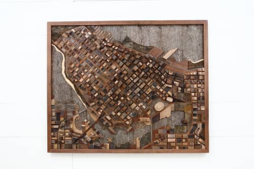 Vancouver Cityscape 44.5" x 36.5" x 4" | Wall Sculpture in Wall Hangings by Craig Forget. Item composed of oak wood in mid century modern or contemporary style