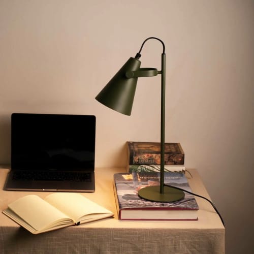 Fika Task Lamp - Olive Green | Table Lamp in Lamps by FIG Living. Item composed of steel compatible with minimalism and contemporary style