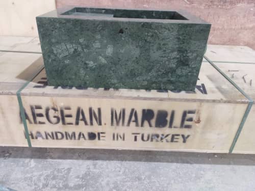 Handmade Verde Green Marble Sink: Wall Mount Washbasin (16”x24”x10”) | Water Fixtures by AEGEAN MARBLE ARTISAN ATELIER