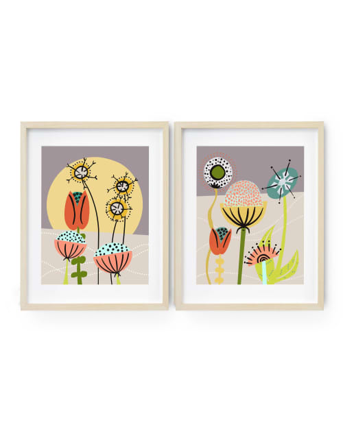 Pollen Day/Stay Gold Print Set - Mid Century Botanicals | Prints by Birdsong Prints. Item composed of paper