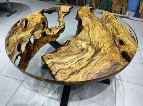 Live edge Round epoxy Table,Olive Clear epoxy Table,live | Dining Table in Tables by LuxuryEpoxyFurniture. Item made of wood with synthetic