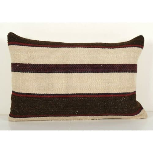 Handmade Organic Wool Striped Lumbar Pillow Cover | Sham in Linens & Bedding by Vintage Pillows Store. Item composed of cotton and fiber