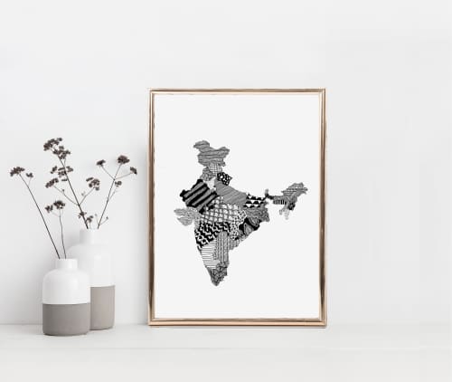 Map of India Print, Black and White Art Print | Prints by Carissa Tanton. Item composed of paper