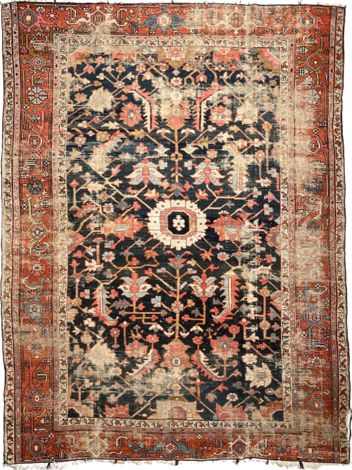 HIGHLY-COVETED Midnight Blue-Black Indigo Blooming Jungle | Area Rug in Rugs by The Loom House. Item made of fabric & fiber