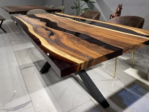 Custom Epoxy River Resin Dining Table, Epoxy Table | Tables by Tinella Collection. Item composed of walnut & synthetic compatible with contemporary and art deco style