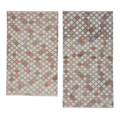 Checkered Pair Turkish Sparta Rug - Set of Two 3'10" X 6'2" | Area Rug in Rugs by Vintage Pillows Store. Item made of birch wood & cotton