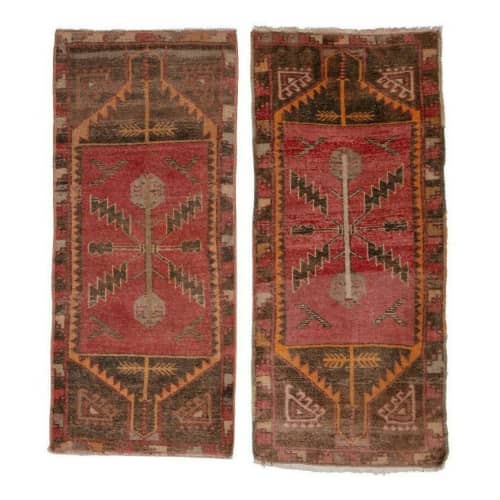 Set of 2 Piece Hand Knotted Oriental Turkish Small Area Rugs | Rugs by Vintage Pillows Store. Item made of wool & fiber