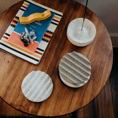 Terrazzo Grey Scale Coaster Set | Tableware by Pretti.Cool. Item composed of concrete and glass