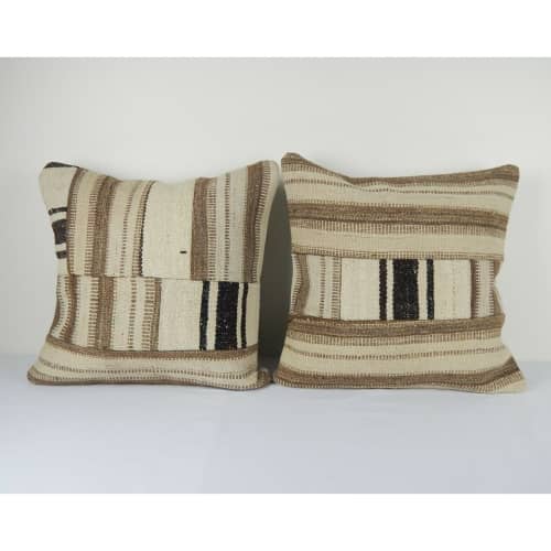 A Pair 20″ x 20″ Hand Woven Turkish Kilim Rug Pillow | Sham in Linens & Bedding by Vintage Pillows Store. Item composed of cotton & fiber