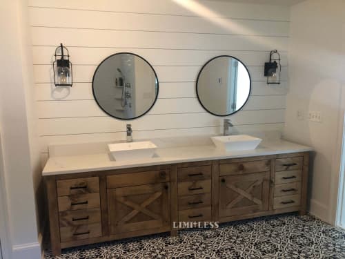 MODEL 1099 - Custom Double Sink Bathroom Vanity | Countertop in Furniture by Limitless Woodworking. Item made of wood compatible with contemporary and country & farmhouse style