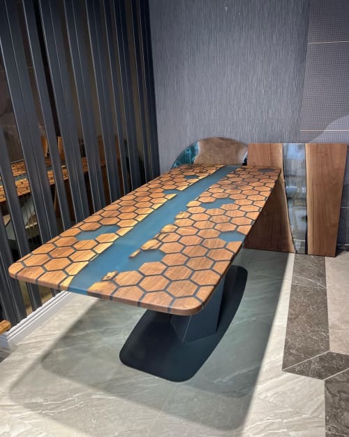 Epoxy Office Table - Conferance Table - Dining Table | Tables by Tinella Wood. Item made of wood with metal works with contemporary & mediterranean style
