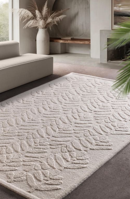Handmade Wool Area Rug, Modern Geometric Carpet, Ivory Tufted Floor Decor | Rugs by Swiflo