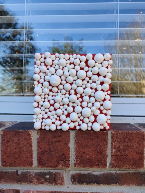 Sphere Wall Sculpture, Bubbles wall sculpture, white and red | Wall Hangings by Natasha Kanevski. Item made of canvas works with minimalism & contemporary style