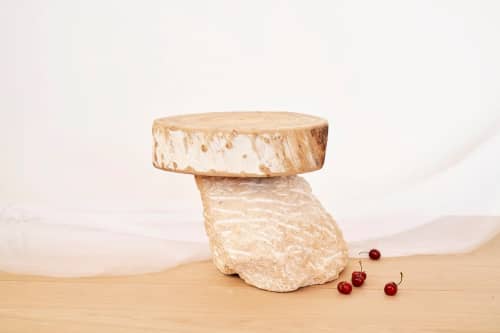 PRIMITIF side table or stool | Tables by VANDENHEEDE FURNITURE-ART-DESIGN. Item composed of wood and stone in boho or japandi style