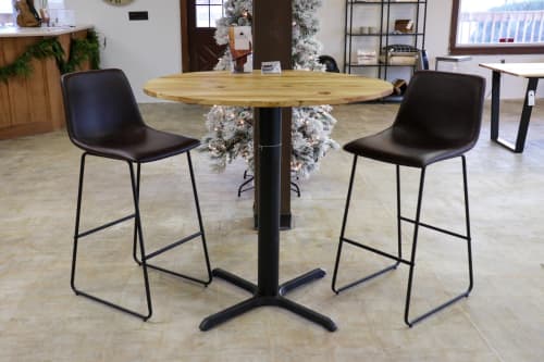 Round Spalted Maple Bar Pub Table with Black Steel Legs | Cocktail Table in Tables by Hazel Oak Farms. Item made of wood with steel