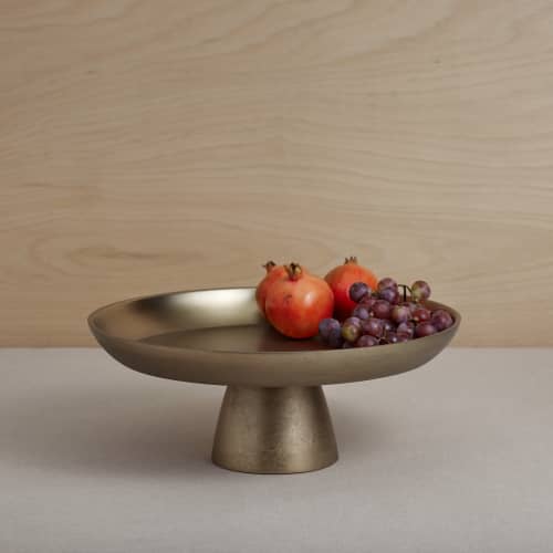 Antique Brass Large Pedestal | Decorative Tray in Decorative Objects by The Collective
