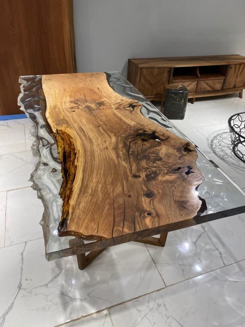 Clear Epoxy Dining Table - Handmade Epoxy Resin Wood Table | Tables by Tinella Wood. Item made of oak wood with synthetic works with contemporary & art deco style